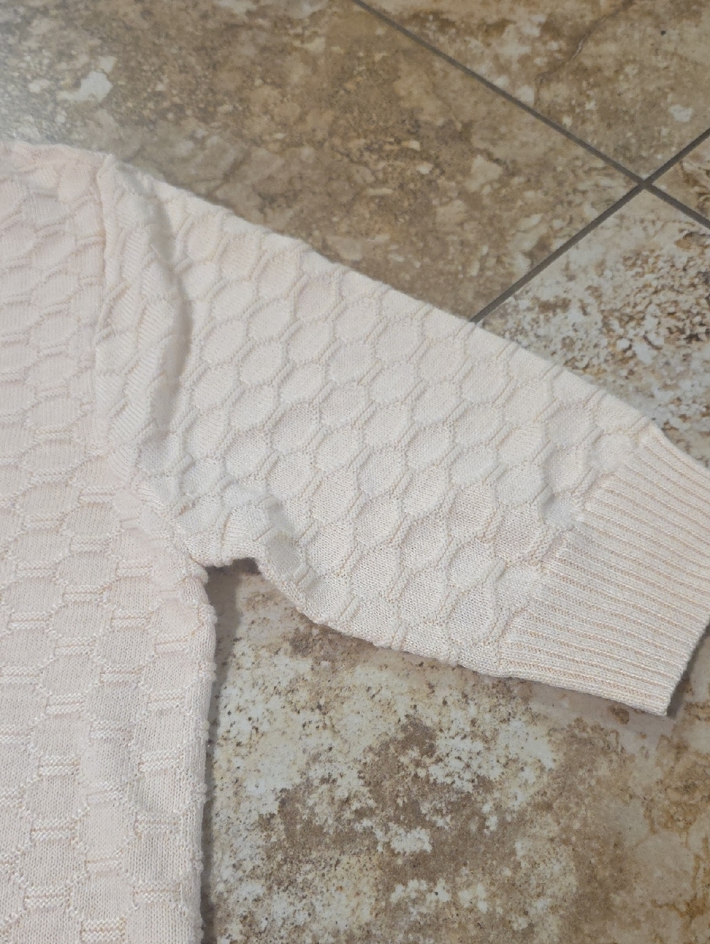 Ella Moss Elbow Sleeve Textured Honeycomb V-Neck Sweater - Pale Pink XS - Picture 4 of 5